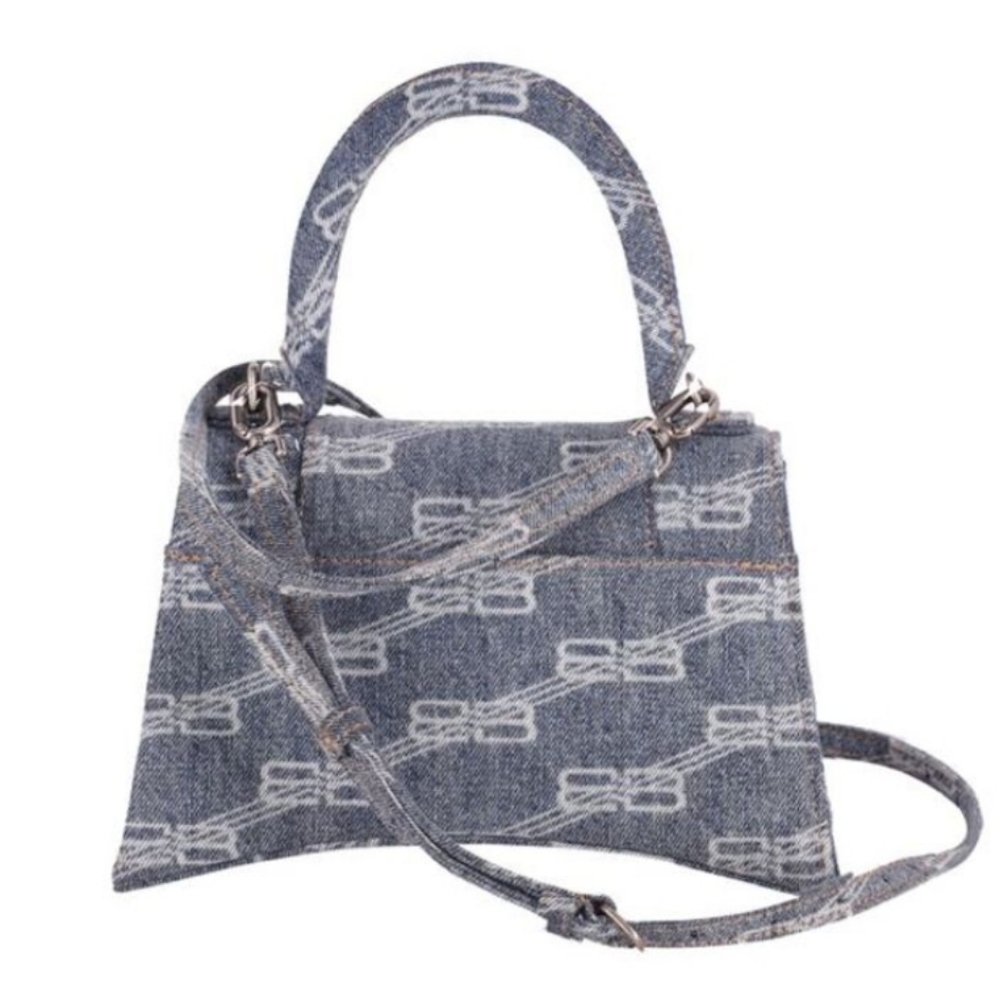 BALENCIAGA Hourglass BB Monogram Bleached Denim Small Bag Purse Top Handle - Picture 6 of 9